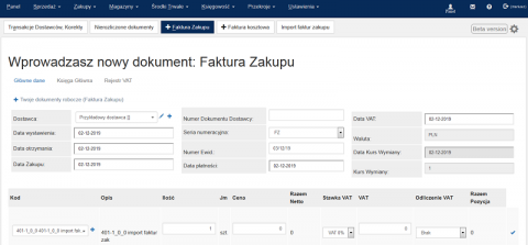nowy interfejs dla faktur zakupu